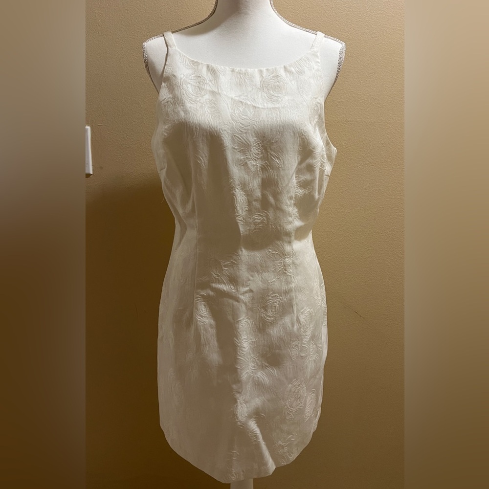 Be Smart Vtg Women’s Sz 13-14 Off White Lurex Floral  Sleeveless Dress